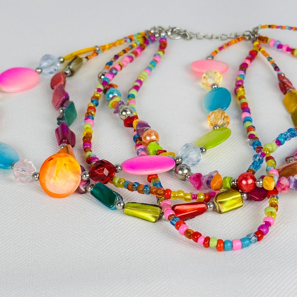Vintage Anthropologie Multicolor Necklace Multi-Strand Beaded Layered Statement - Picture 6 of 7